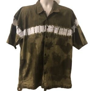 Vintage World Island Men's Tie Dyed Hawaiian Theme Casual Button Down Shirt XL